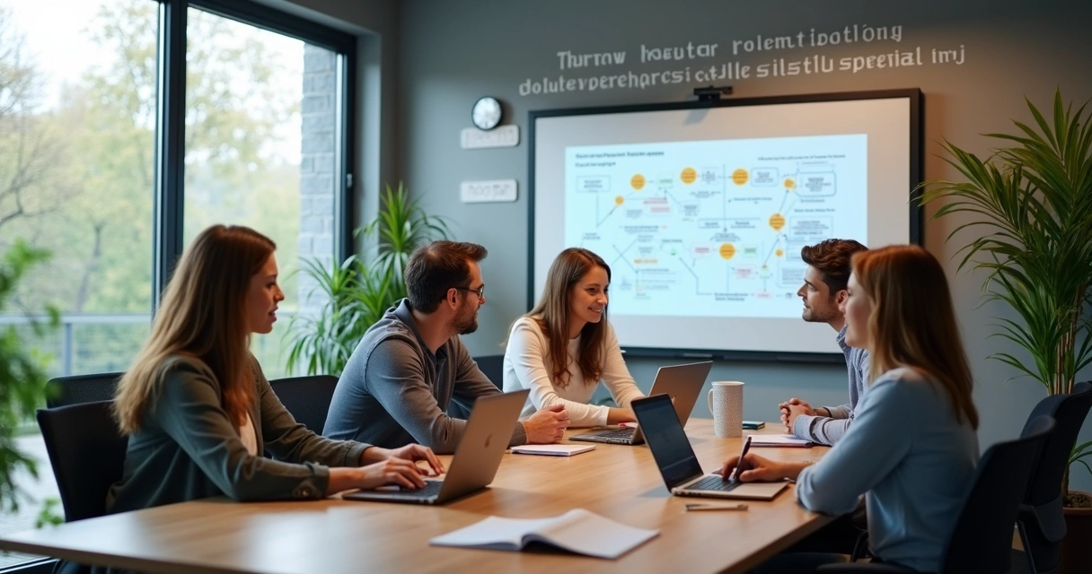 Equipe pequena em reunião em uma mesa de escritório 