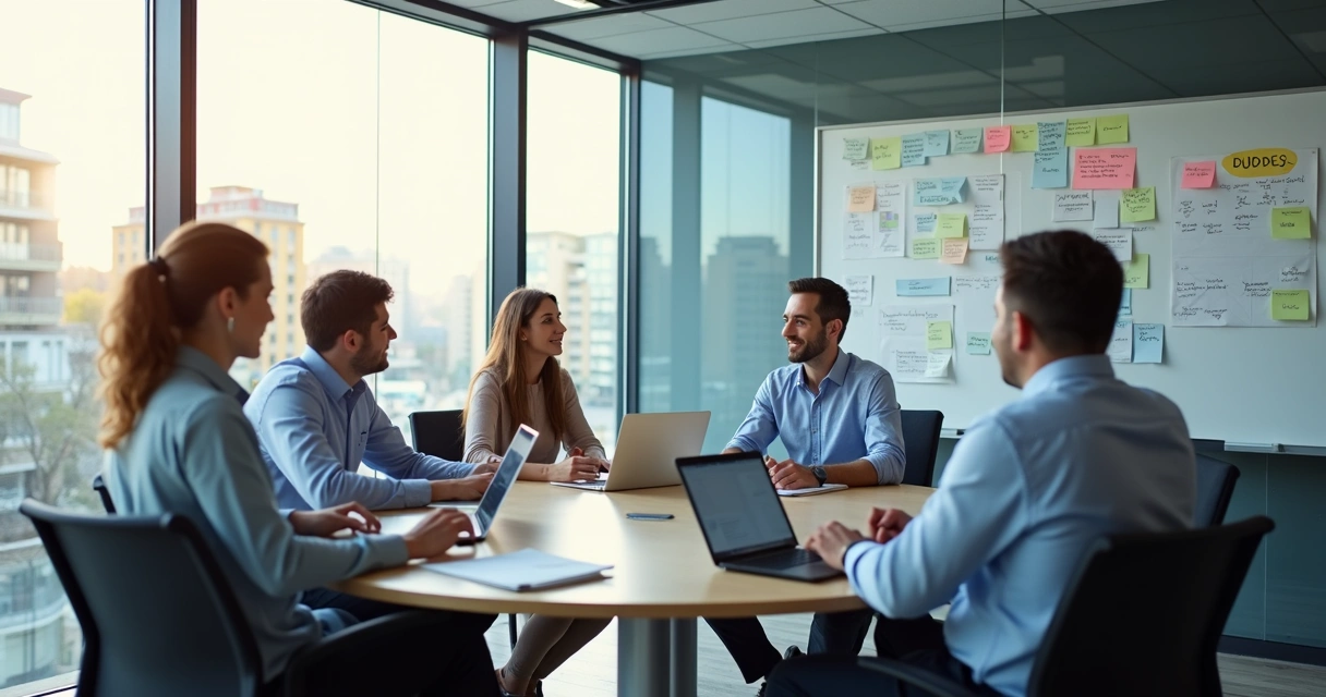 Time de TI reunido em mesa redonda planejando migração para nuvem