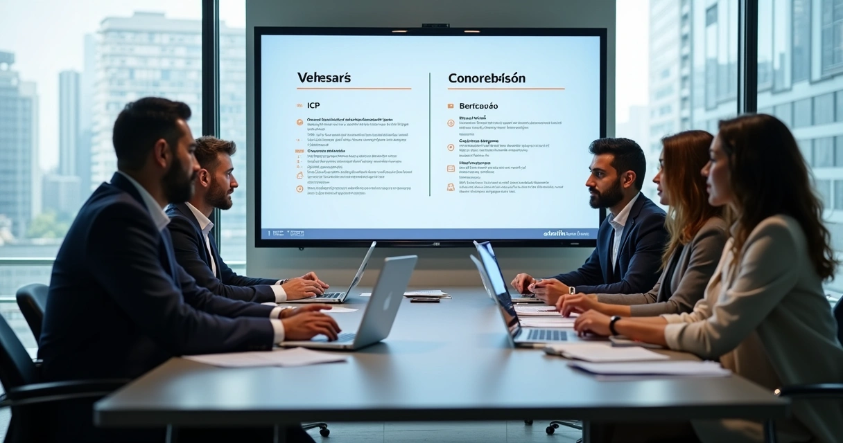 Equipe reunida em mesa discutindo planejamento de webinar B2B 