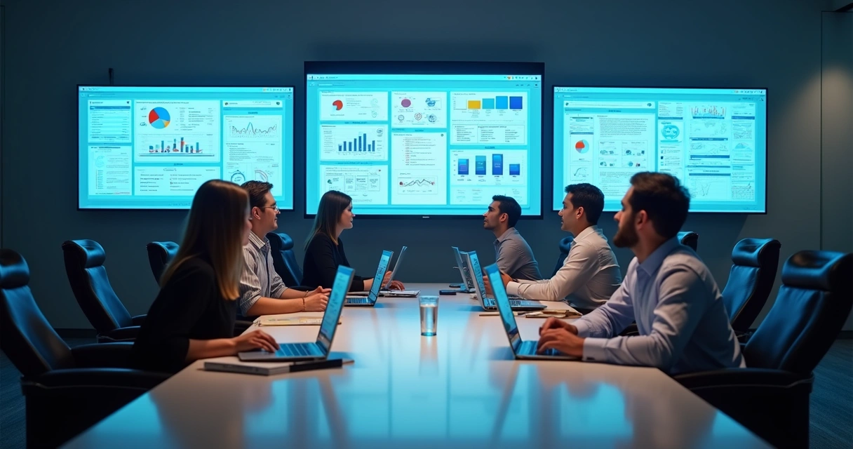 Equipe avaliando plataforma de dados distribuída 