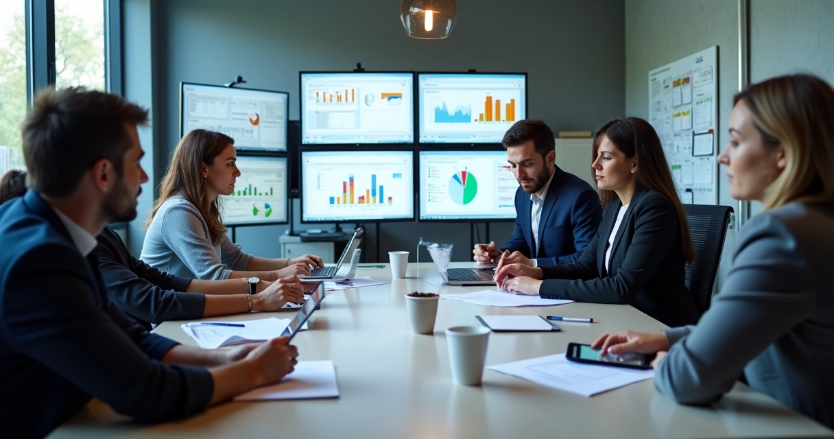 Equipe comercial analisando planilhas de leads e vendo oportunidades 