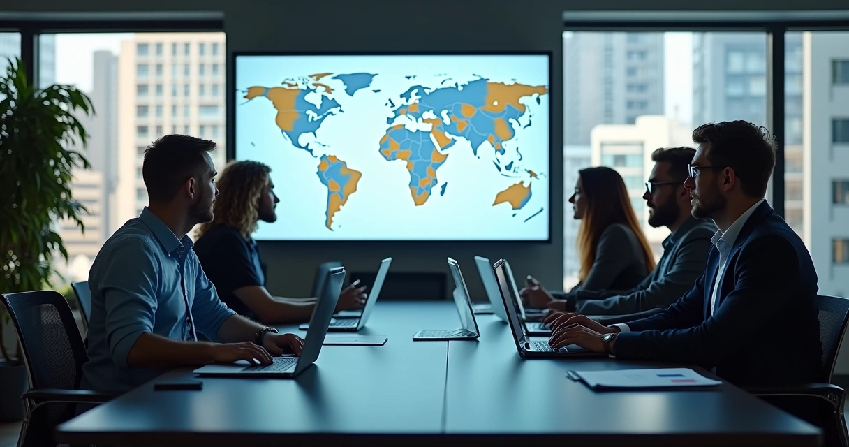 Equipe de vendas analisando dados de obras em computadores