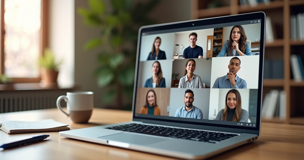 Reunião online de equipe remota demonstrando escuta e conexão emocional 