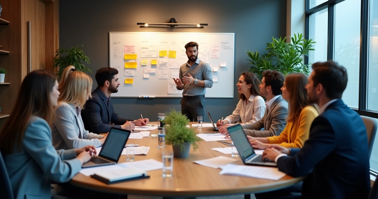 Equipe de trabalho conversando em reunião de aprendizado 