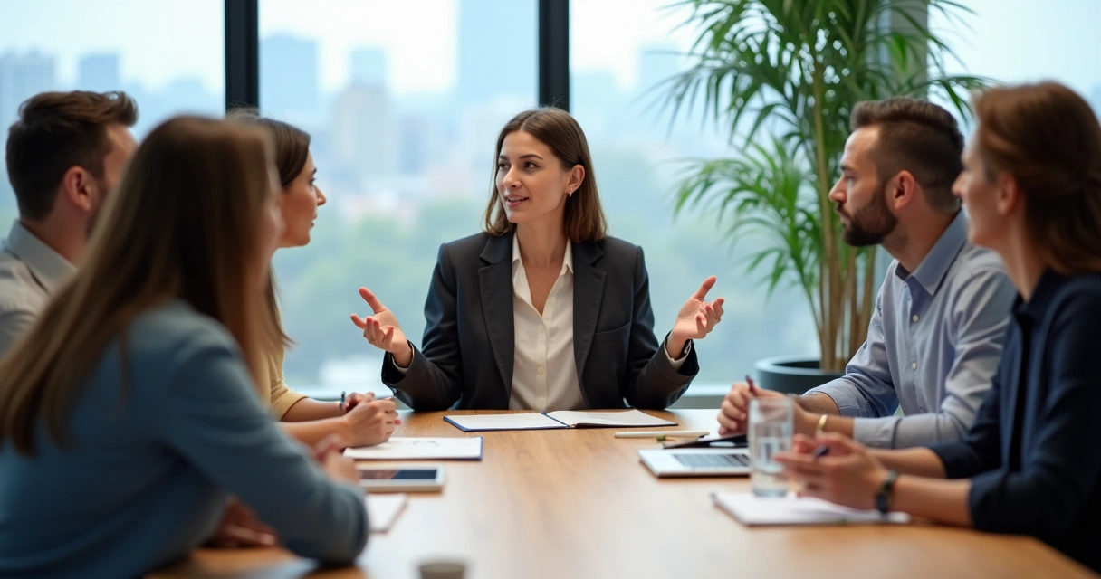 Equipe em reunião demonstrando maturidade emocional no trabalho 