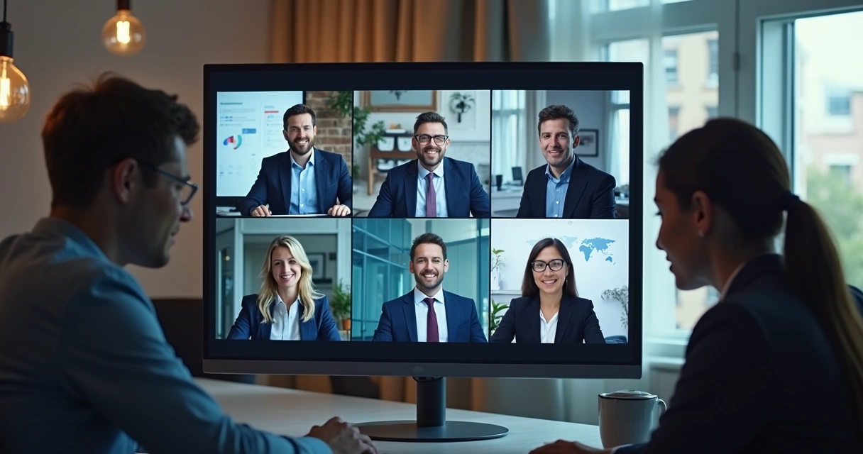 Colegas reunidos em vídeo chamada discutindo resultados 