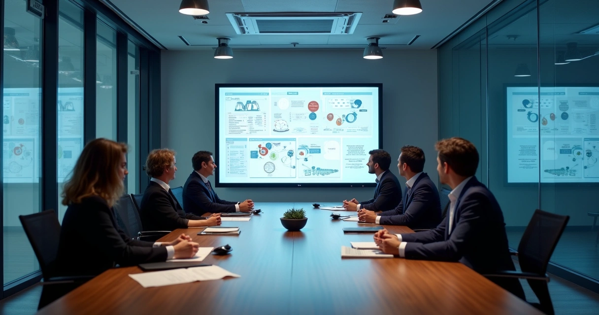 Equipe de negócios reunida definindo estratégias SaaS 