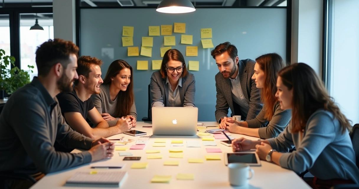 Equipe reunida em reunião de planejamento de sprint 