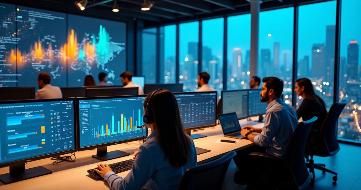 Central de operação de SDR terceirizado conduzindo ligações B2B com tecnologia avançada 