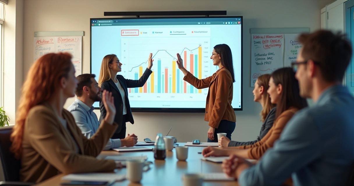 Equipe de marketing digital comemorando sucesso em SEO 