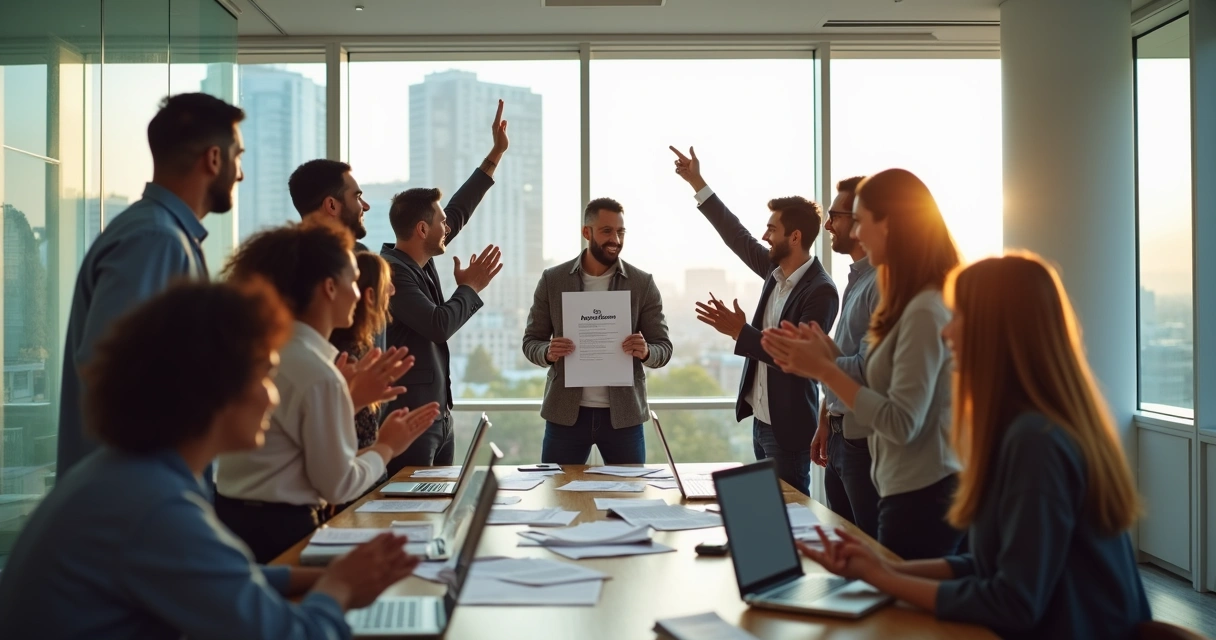Equipe de startup comemorando obtenção de equity 