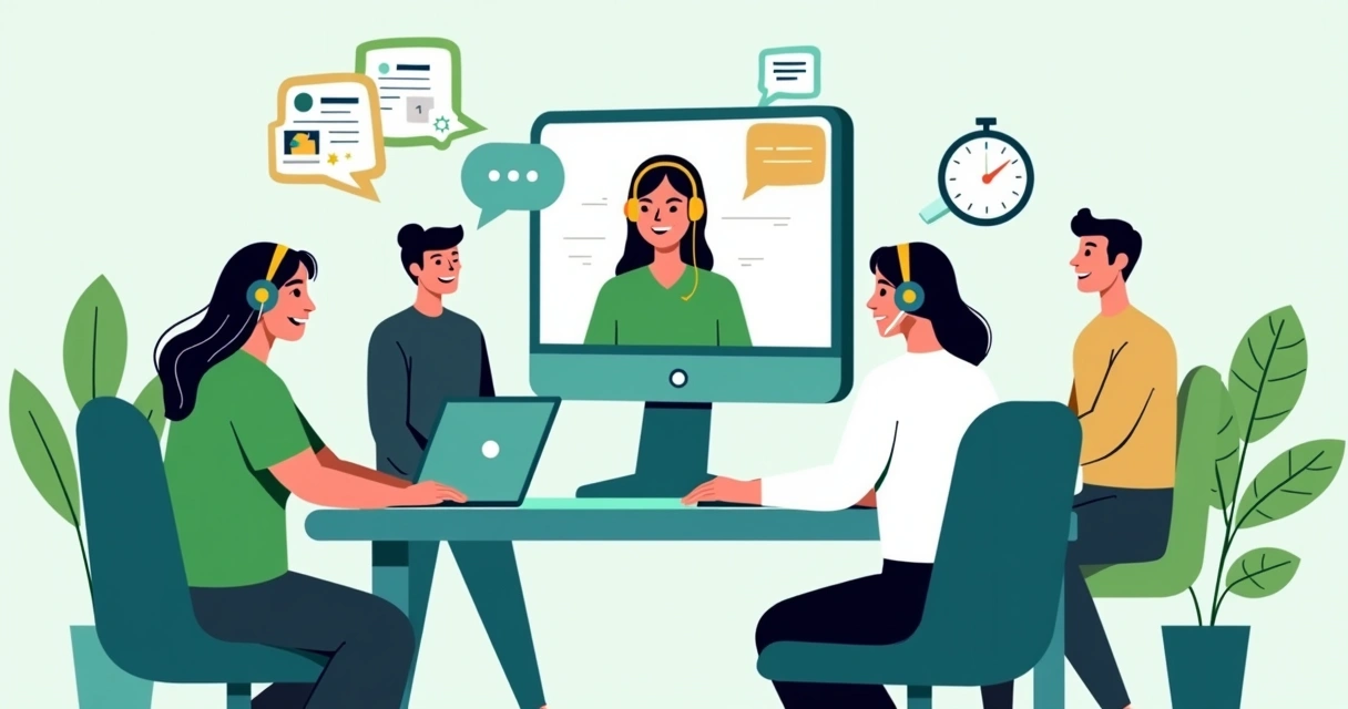 Equipe de suporte humano atendendo cliente pelo computador 