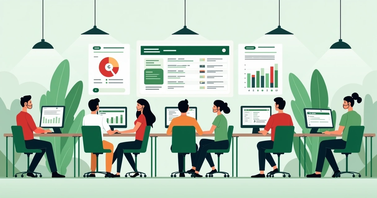 Equipe de atendimento em posição colaborativa em um escritório moderno 