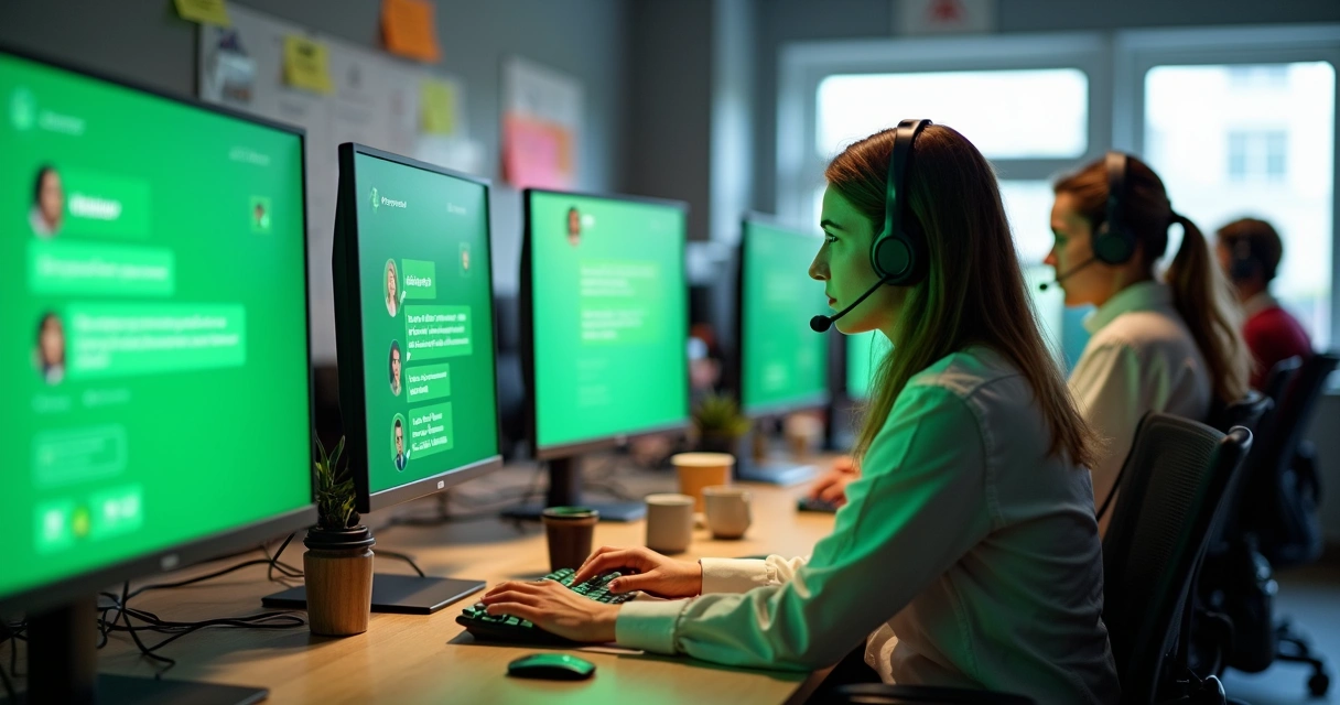 Equipe de suporte atendendo clientes via WhatsApp 