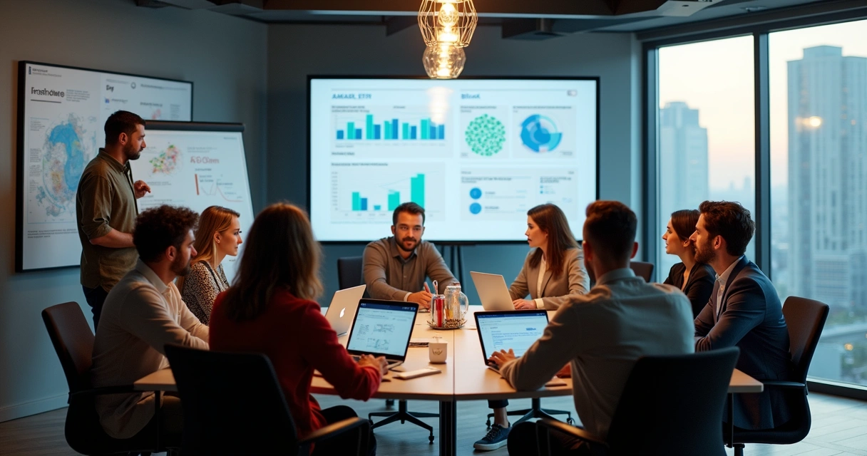 Equipe multidisciplinar de tecnologia em reunião