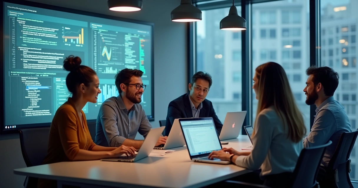 Equipe de tecnologia trabalhando projeto IA