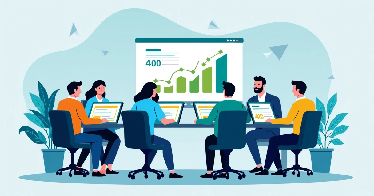 Equipe reunida em sala testando diferentes versões de landing page