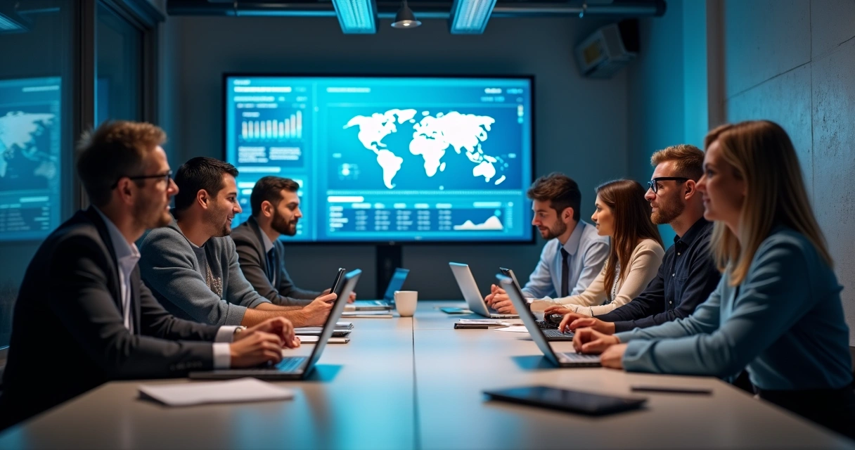 Equipe de TI reunida discutindo infraestrutura de nuvem