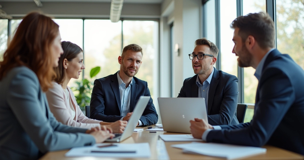 Equipe de suporte auxiliando contadores em escritório, interação humana com computadores 