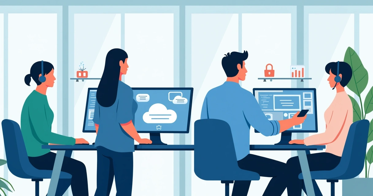 Equipe de suporte técnico brasileira trabalhando focada no escritório 