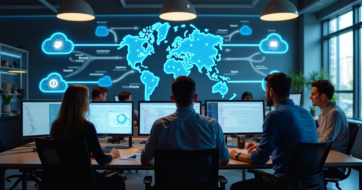 Equipe de TI configurando trilhas de auditoria em suas telas 