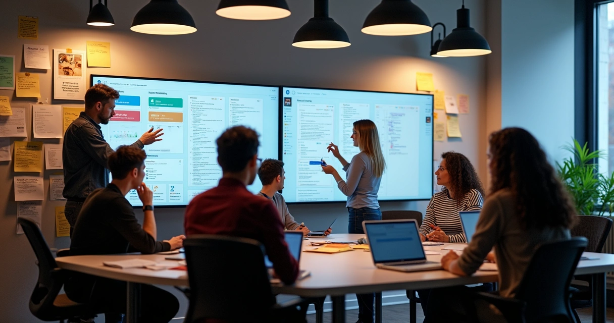Equipe colaborando em projeto de tecnologia 