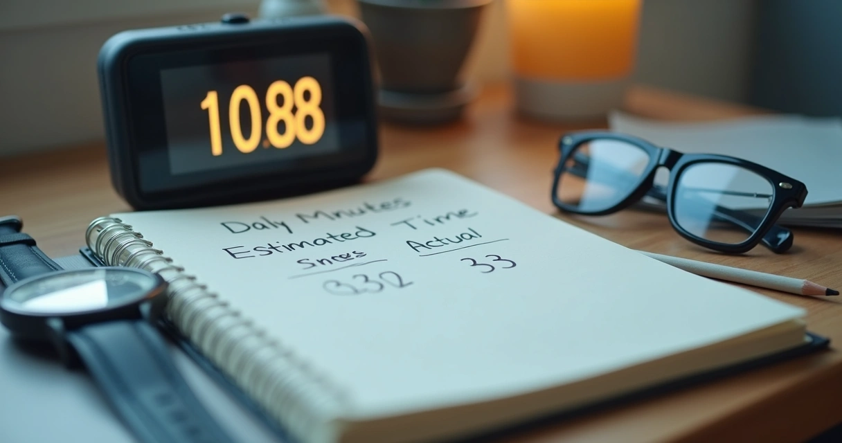 Wristwatch, timer, and journal used for habit time tracking 