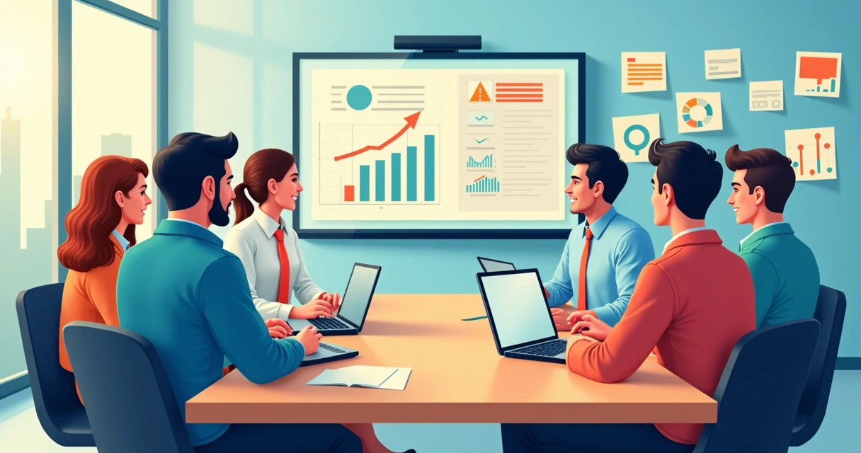 Equipe assistindo curso online corporativo na tela do notebook