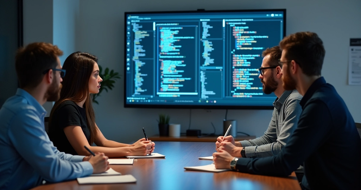 Desenvolvedores assistindo tutorial sobre versionamento de diagramas na Devcharts. 