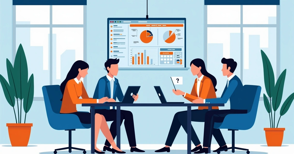 Equipe utilizando ERP para serviços em notebooks e tablets 