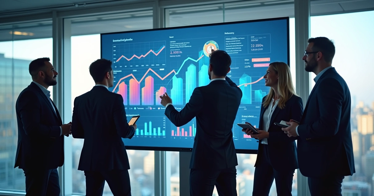 Equipe de vendas reunida analisando indicadores do funil