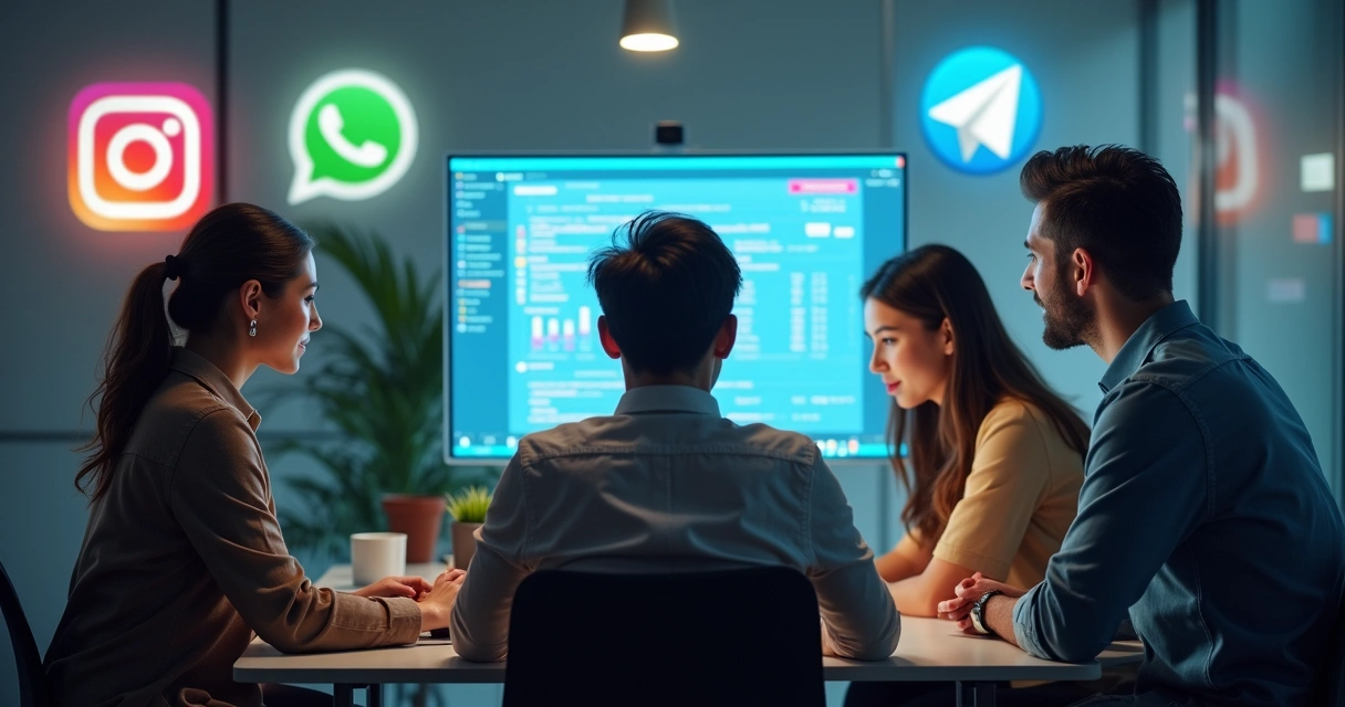 Equipe de vendas usando painel CRM unificado 