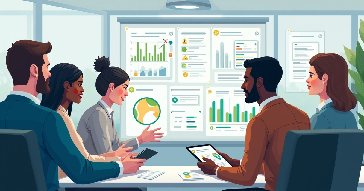 Equipe de vendas usando painéis digitais para monitorar integração do WhatsApp com CRM 