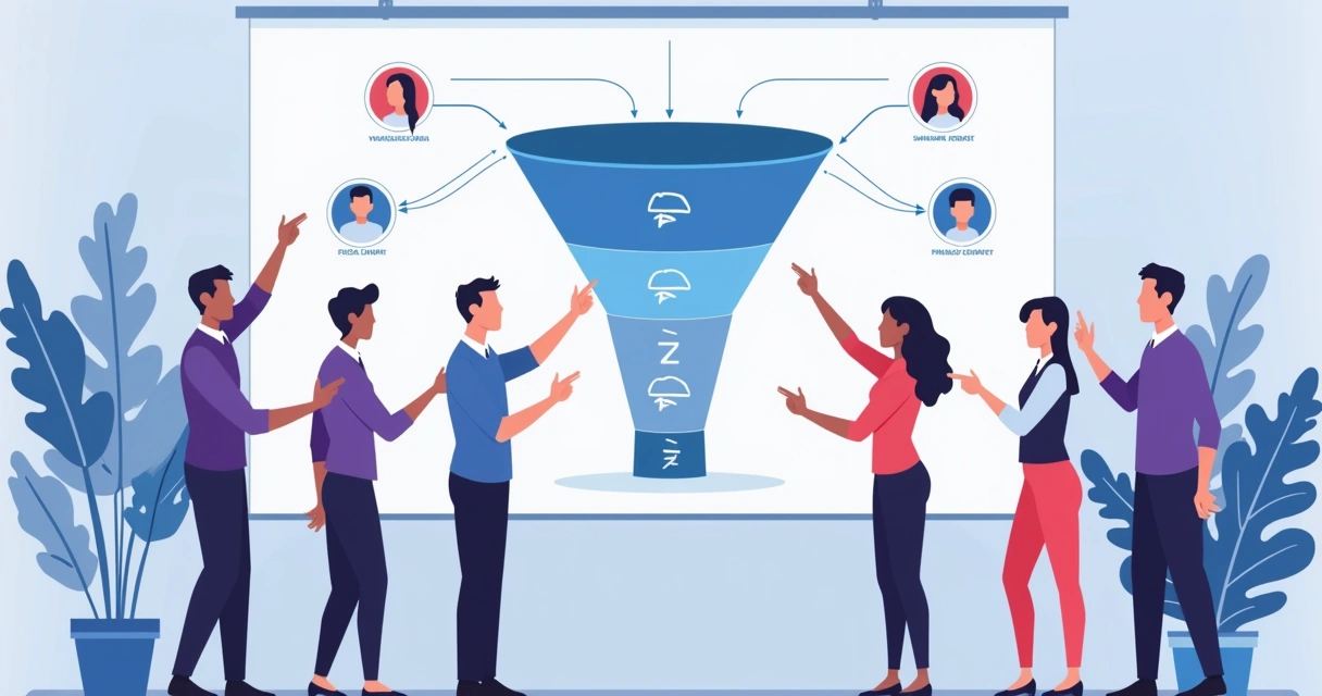 Equipe de vendas analisando o funil de leads 