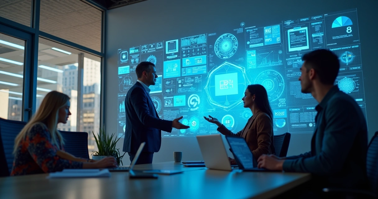 Equipe de vendas integrada com IA e CRM em ambiente moderno 