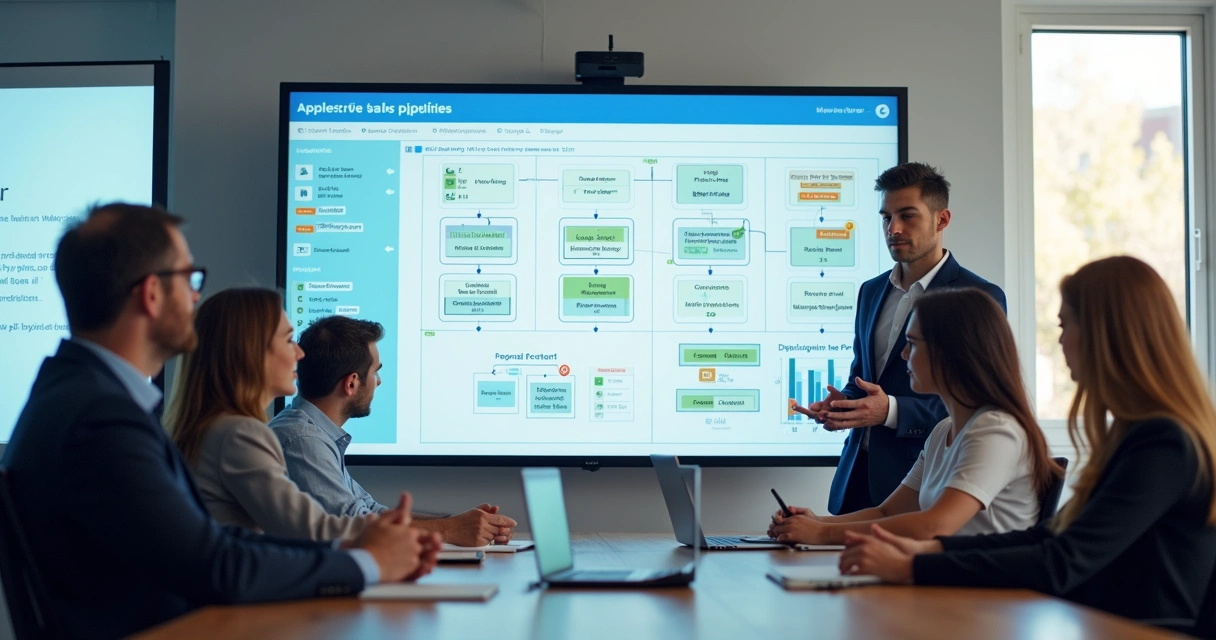 Equipe de vendas analisando fluxo de oportunidades no mercado público 