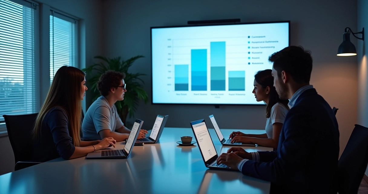 Equipe de vendas e marketing alinhados em reunião digital 