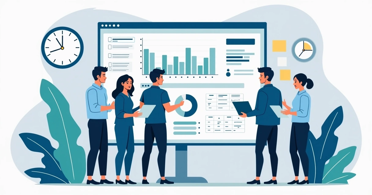 Equipe colaborando na criação de dashboard em Excel em ambiente SaaS 