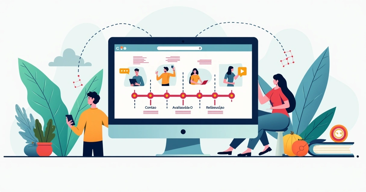Linha do tempo ilustrada em página de serviço digital 
