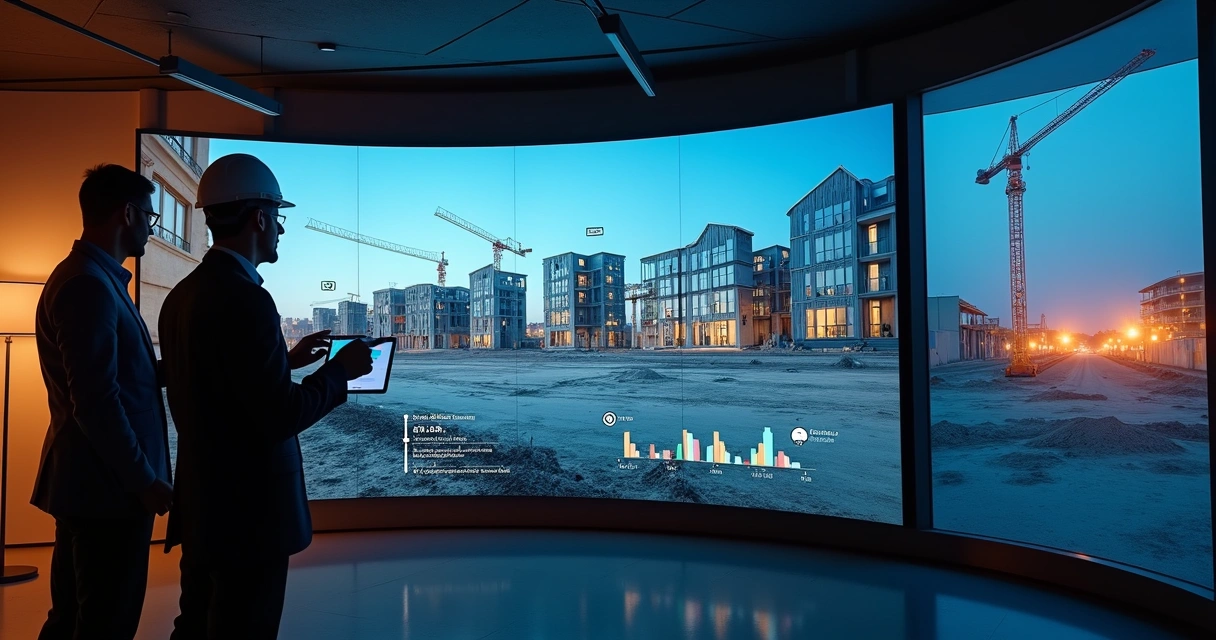 Linha do tempo visual de obra mostrando sequência de imagens em time-lapse 