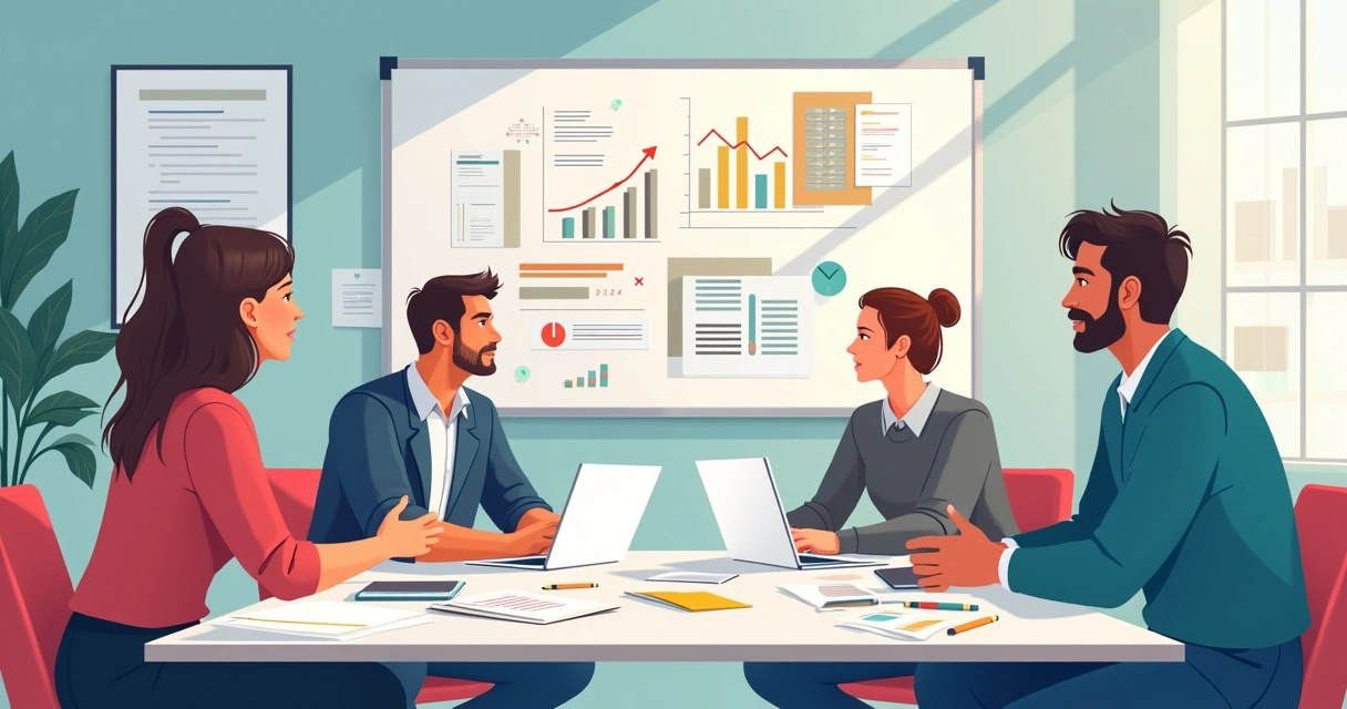 Equipe de vendas e marketing em reunião conjunta 