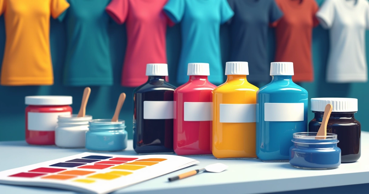 Frascos de tintas para estamparia em diversas cores lado a lado 
