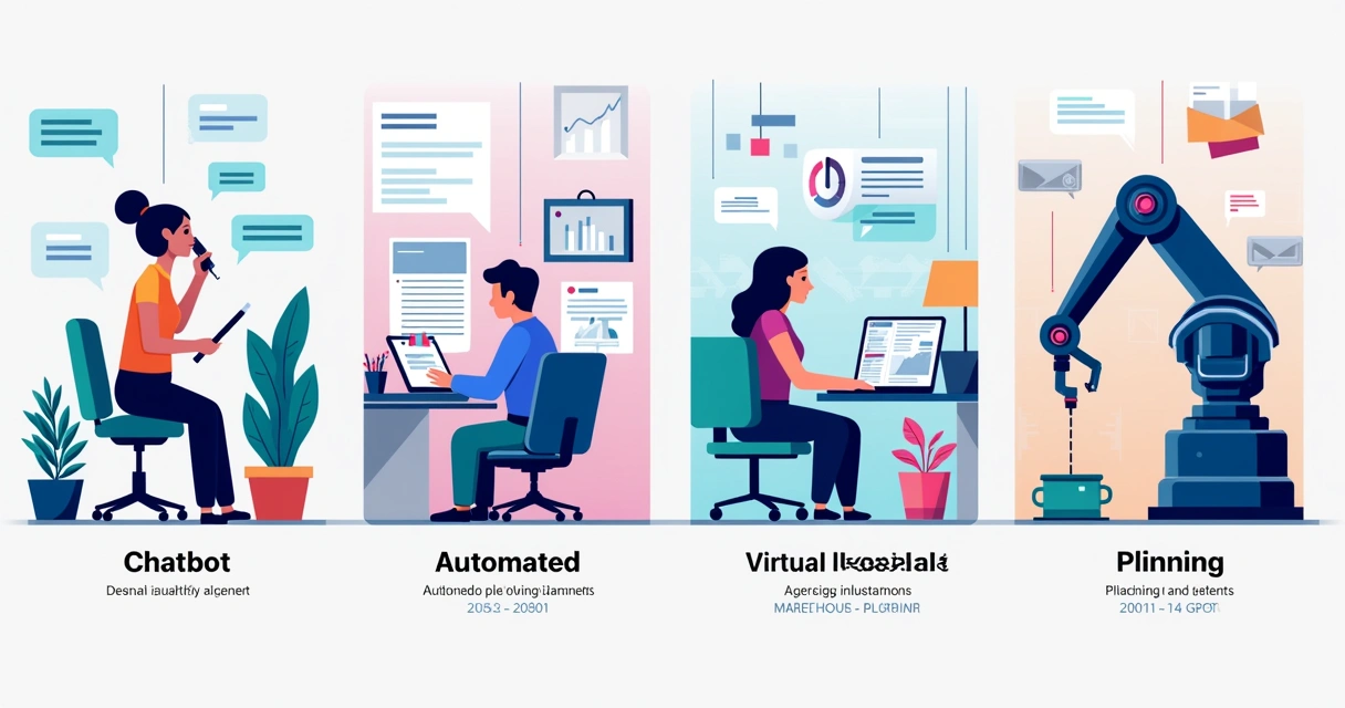 Exemplos de diferentes tipos de agentes de IA em ambiente corporativo 