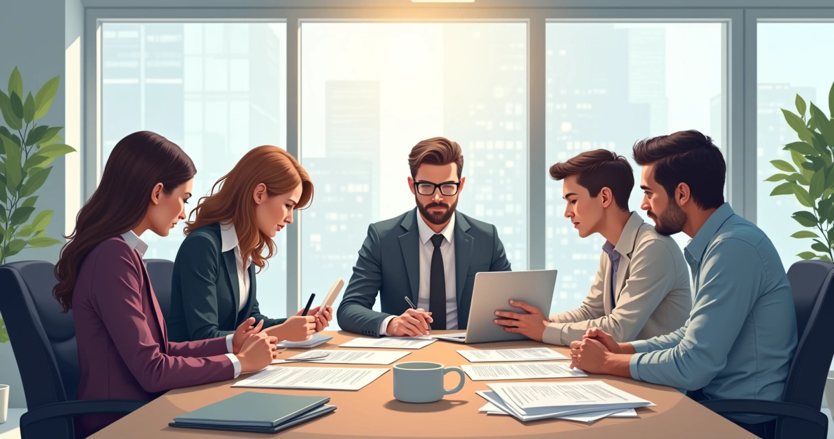 Empresários analisando documentos e tipos de autorização legal 