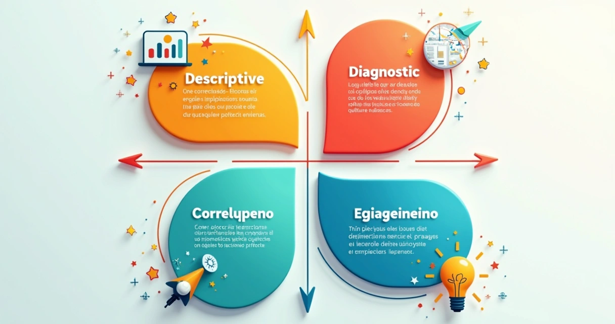 Infográfico colorido mostrando os quatro tipos de análise de dados em quadrantes 