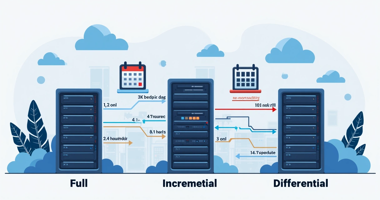 Representação visual dos tipos de backup em servidores de datacenter