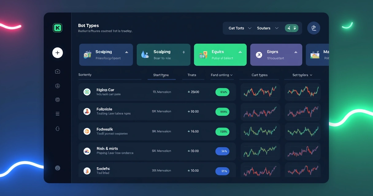 Painel com diferentes tipos de bots para trade personalizados