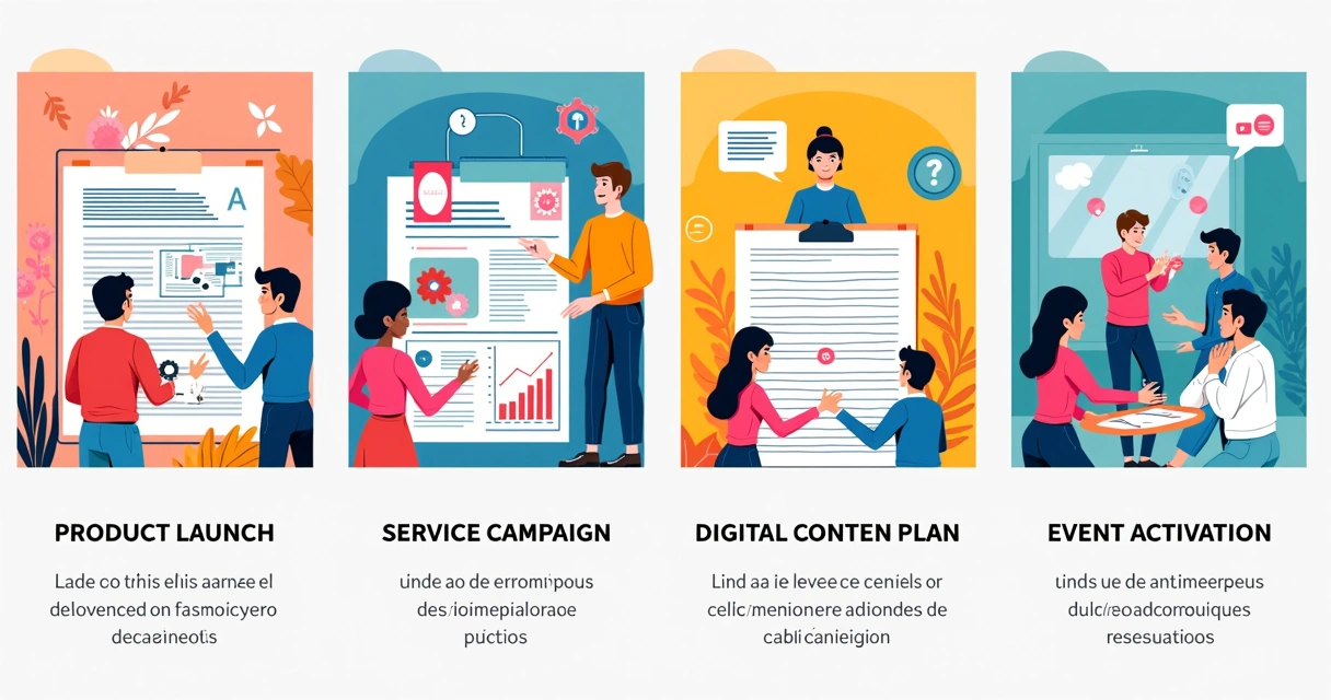 Ilustrações de tipos de briefing lado a lado 
