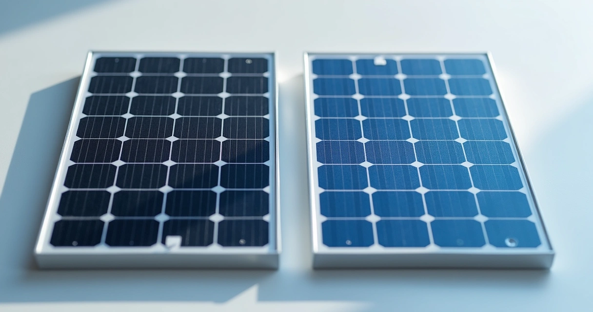 Tipos de células solares monocristalinas e policristalinas lado a lado 