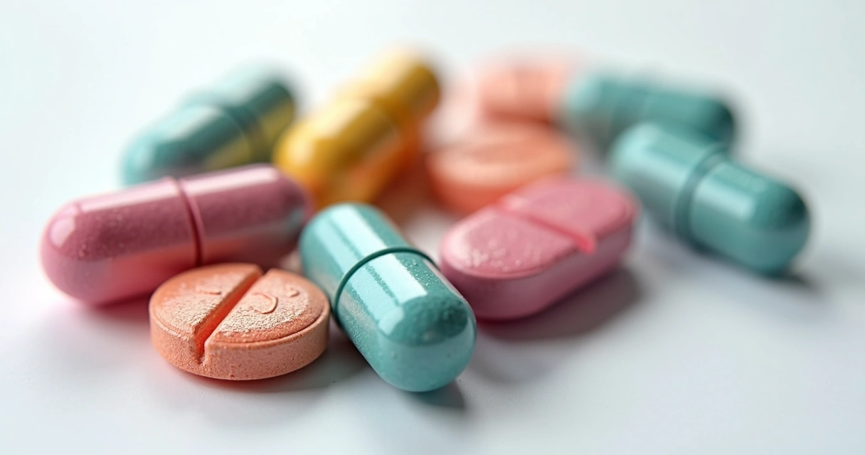 Vários tipos de comprimidos de diferentes classes de medicamentos para HIV.